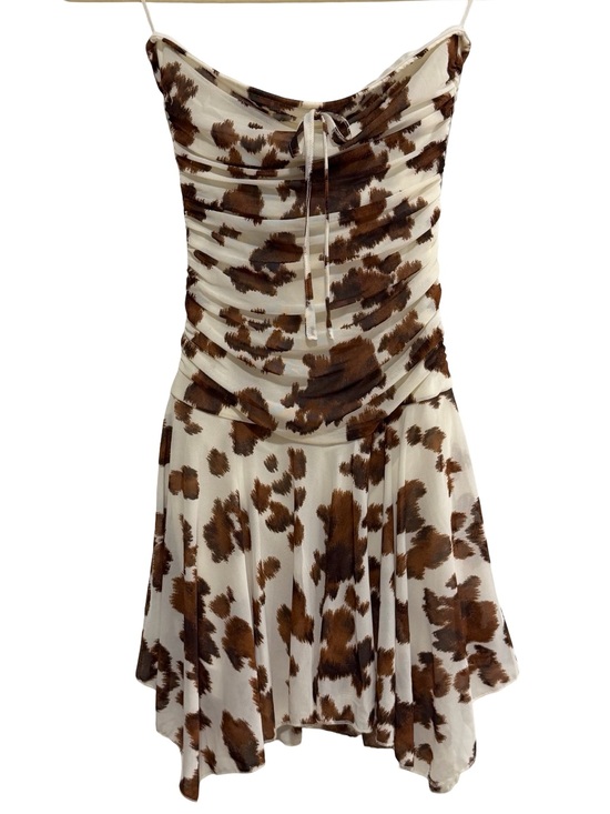 Thirty Thirty Dresses & Skirts - Cow Print Sleeveless Ruched Mini Dress Brown Cream S NWT